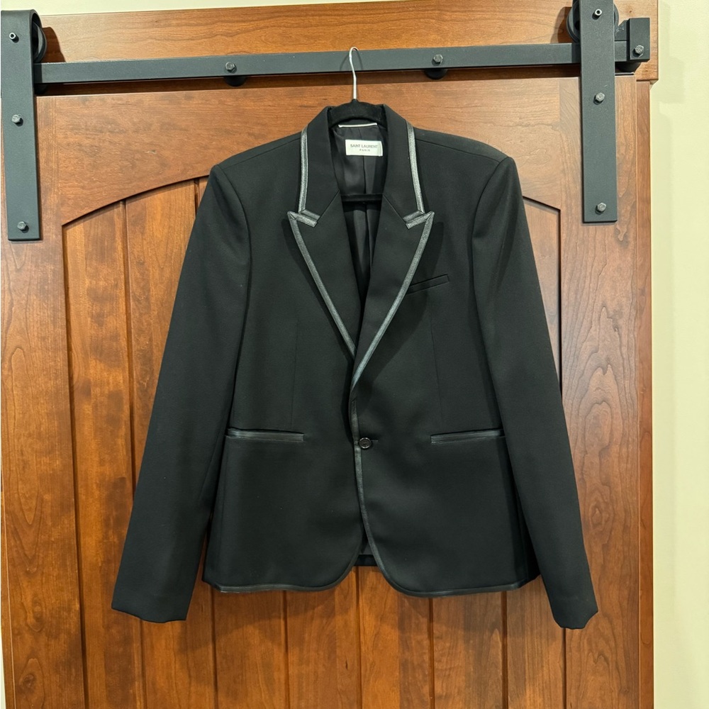 Men's Saint Laurent Black Blazer with Leather Trim